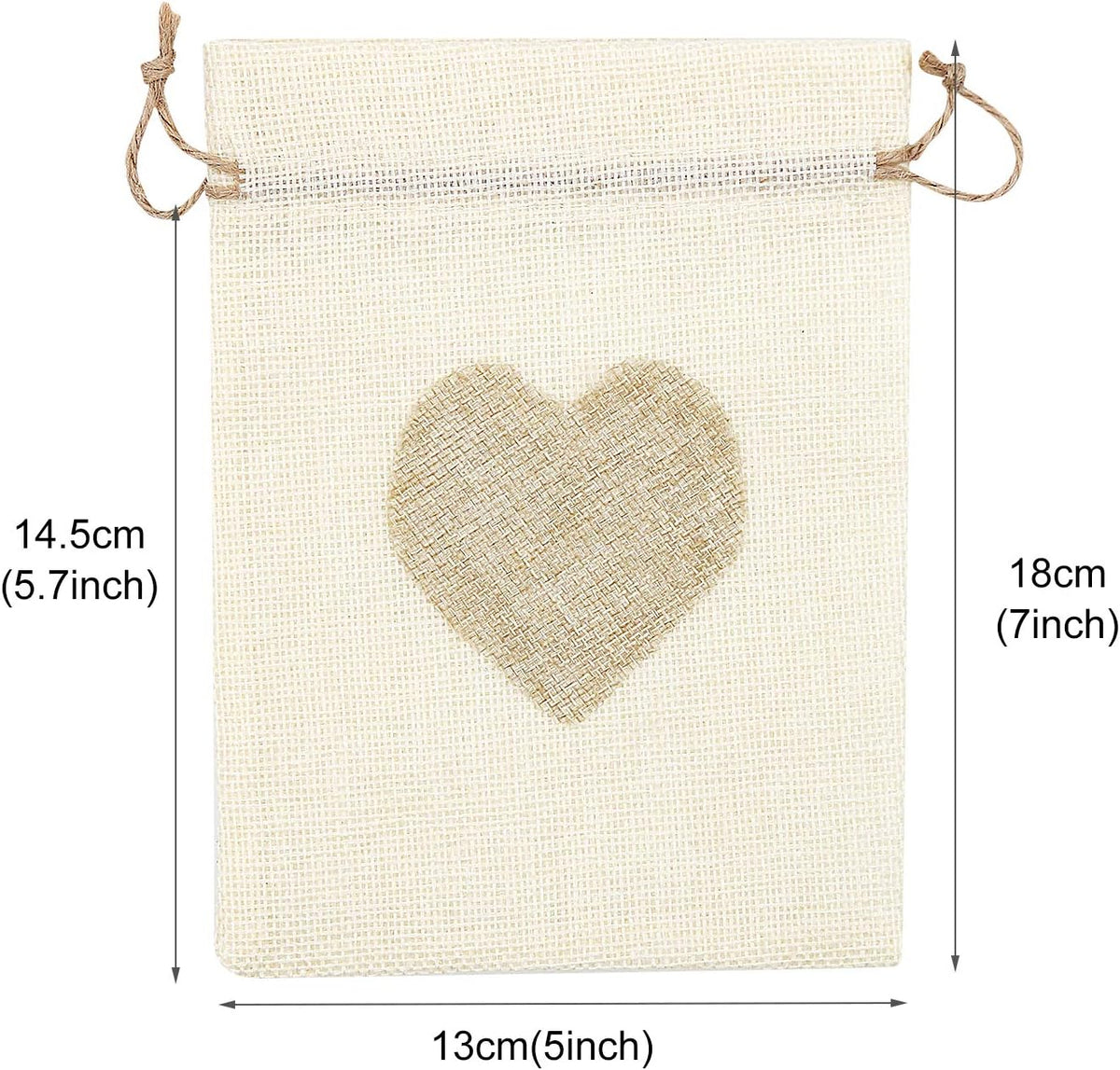 SumDirect Heart Burlap Bags with Drawstring - 36Pcs 5x7Inch Beige Small Linen Gift Pouch for
