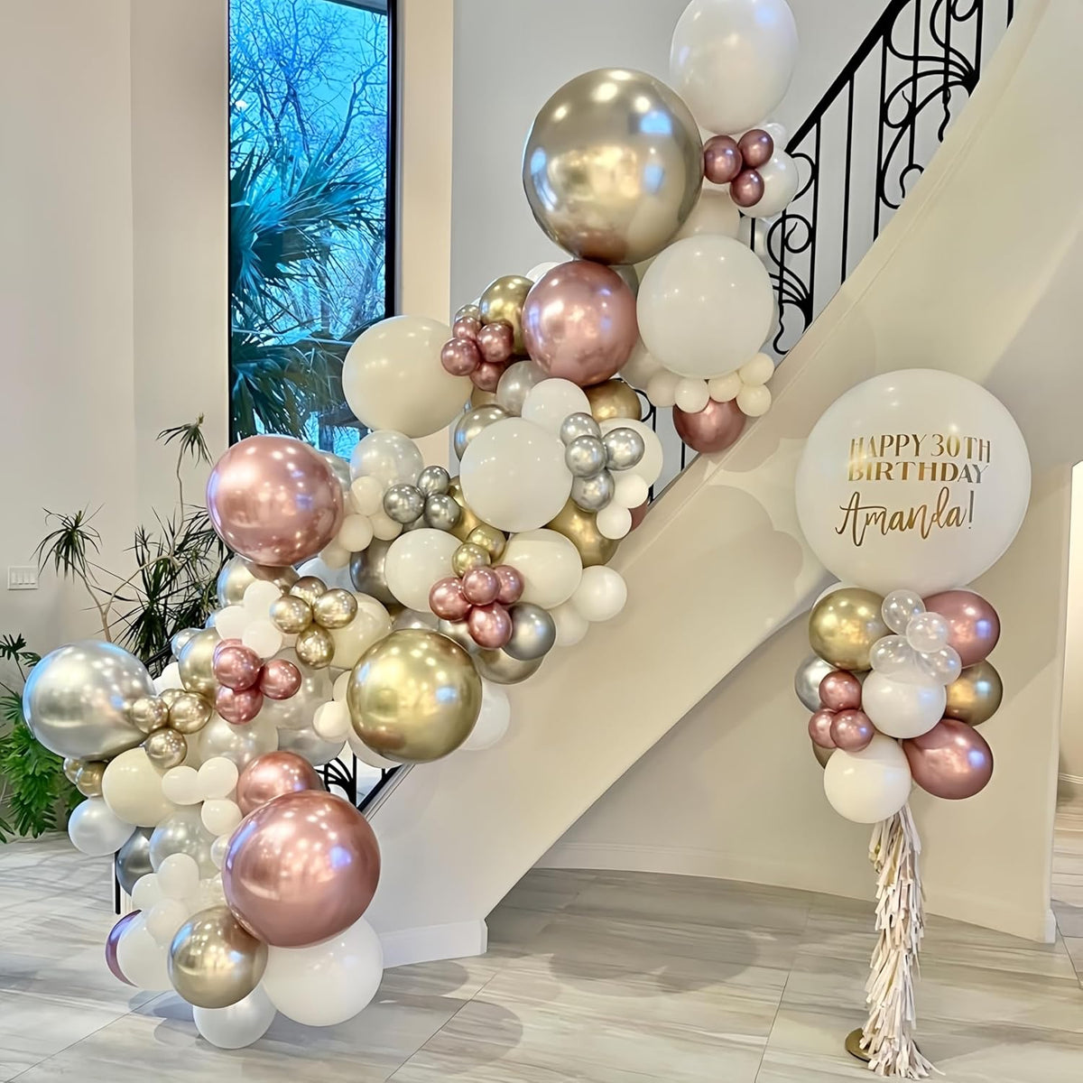 Pink White Winter Wonderland Snowflake Balloons Set, Metallic Light Pink Gold Silver White
