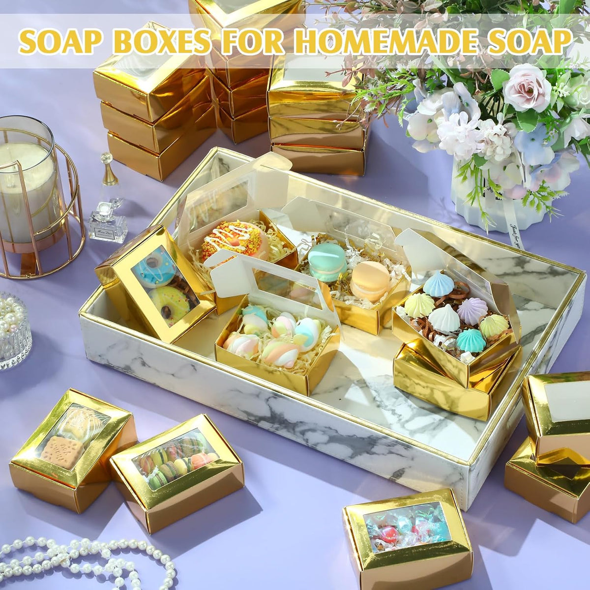 Zonon 30 Pcs Soap Boxes for Homemade Packaging, Mini Kraft Treat Boxes with Window for Bakery Candy