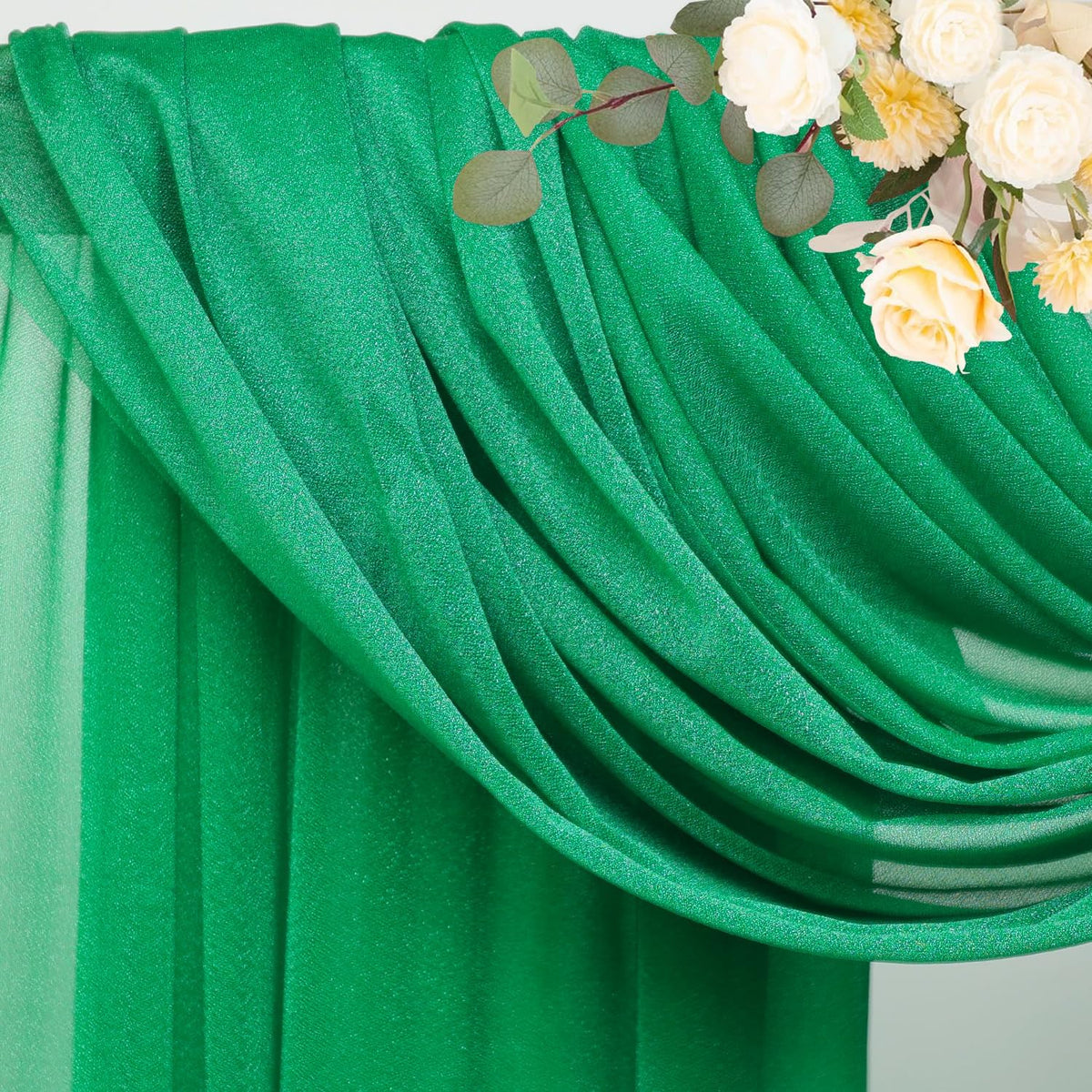 Wokceer Wedding Arch Draping Fabric 28.7" x 20FT Emerald Green Drapes Sheer Backdrop Arch Draping