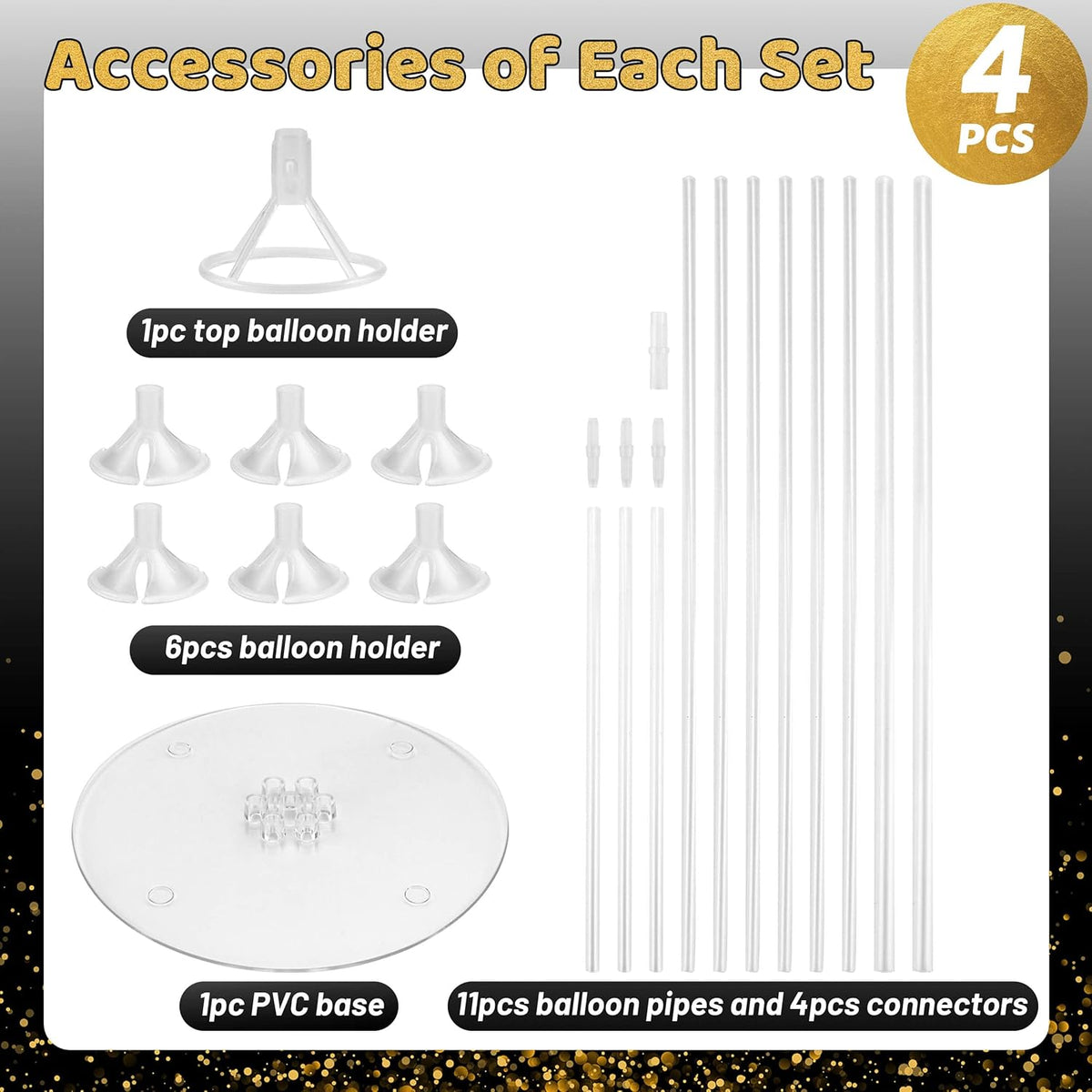 JOYYPOP 4 Sets Balloon Stand Kit For Table, Balloon Sticks with Base Birthday Graduation Party
