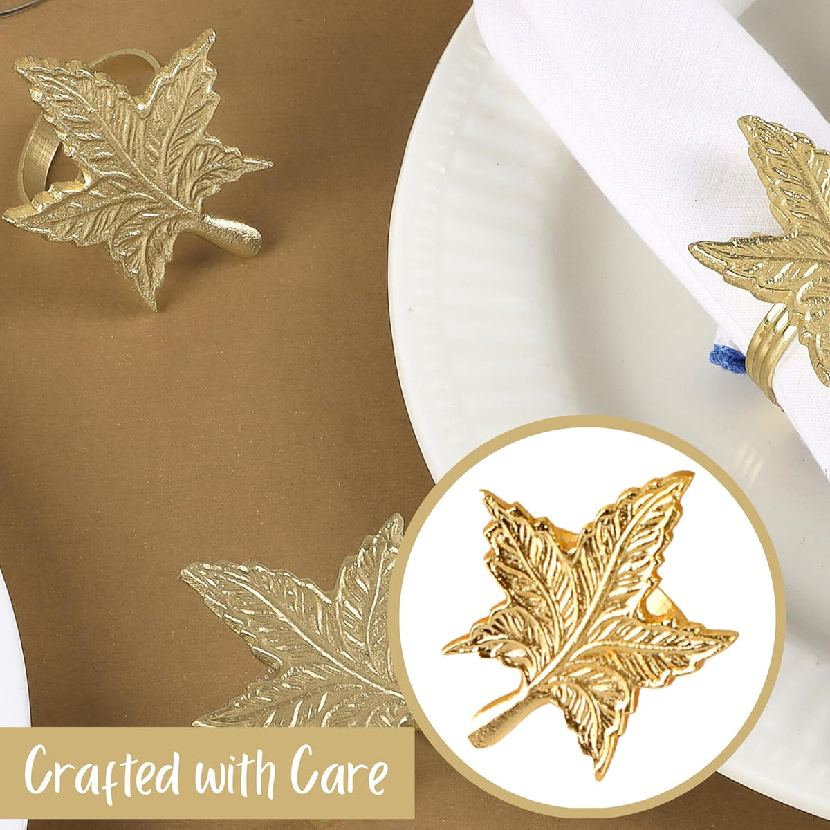 Set of 12 Gold Leaf Napkin Rings - 1.5 Inch Elegant Leaf Design, Lightweight Metal Table Décor for