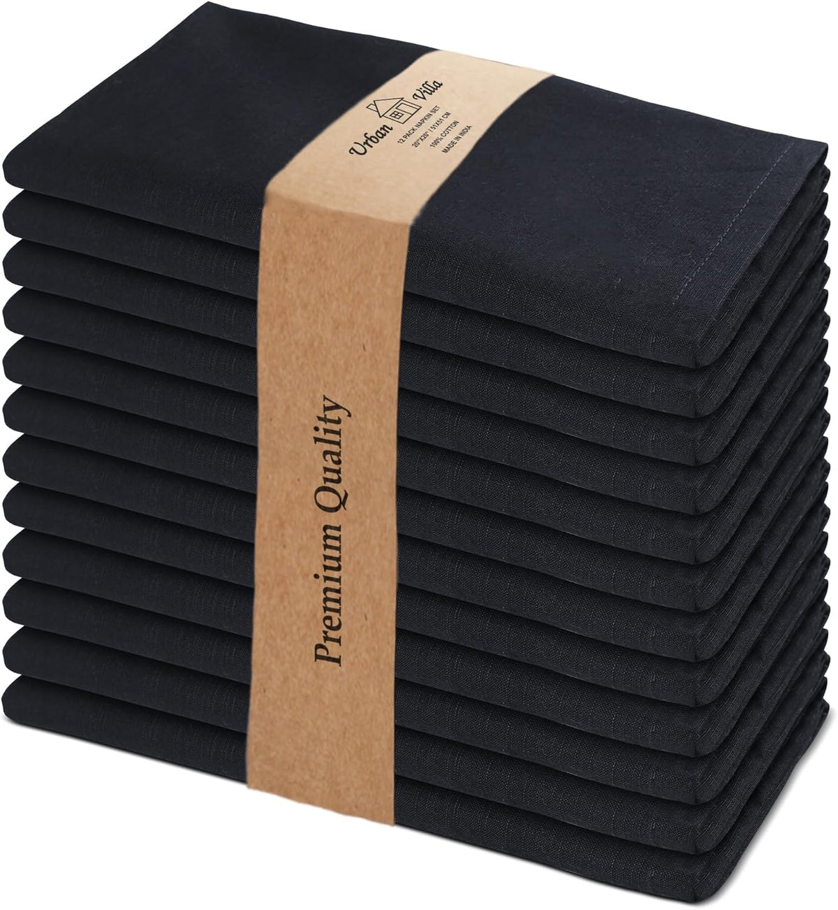 Urban Villa Cloth Napkins Halloween Dinner Napkins Solid Black Color 20''x20'' (Set of 12) 100%