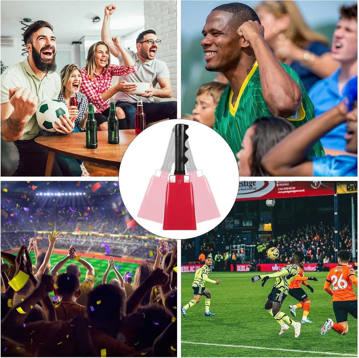 Cow Bells Noise Makers with Handle: Cowbells Hand Percussion for Sporting Events with Wrist Strap