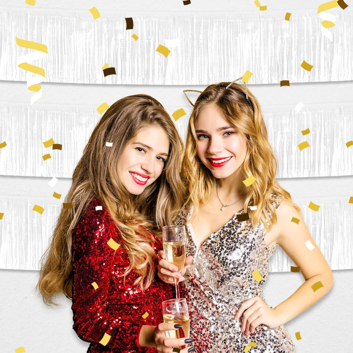 4 Pack 10 Feet White Foil Fringe Garland Metallic Tinsel Streamers Banner Wall Hanging Curtain