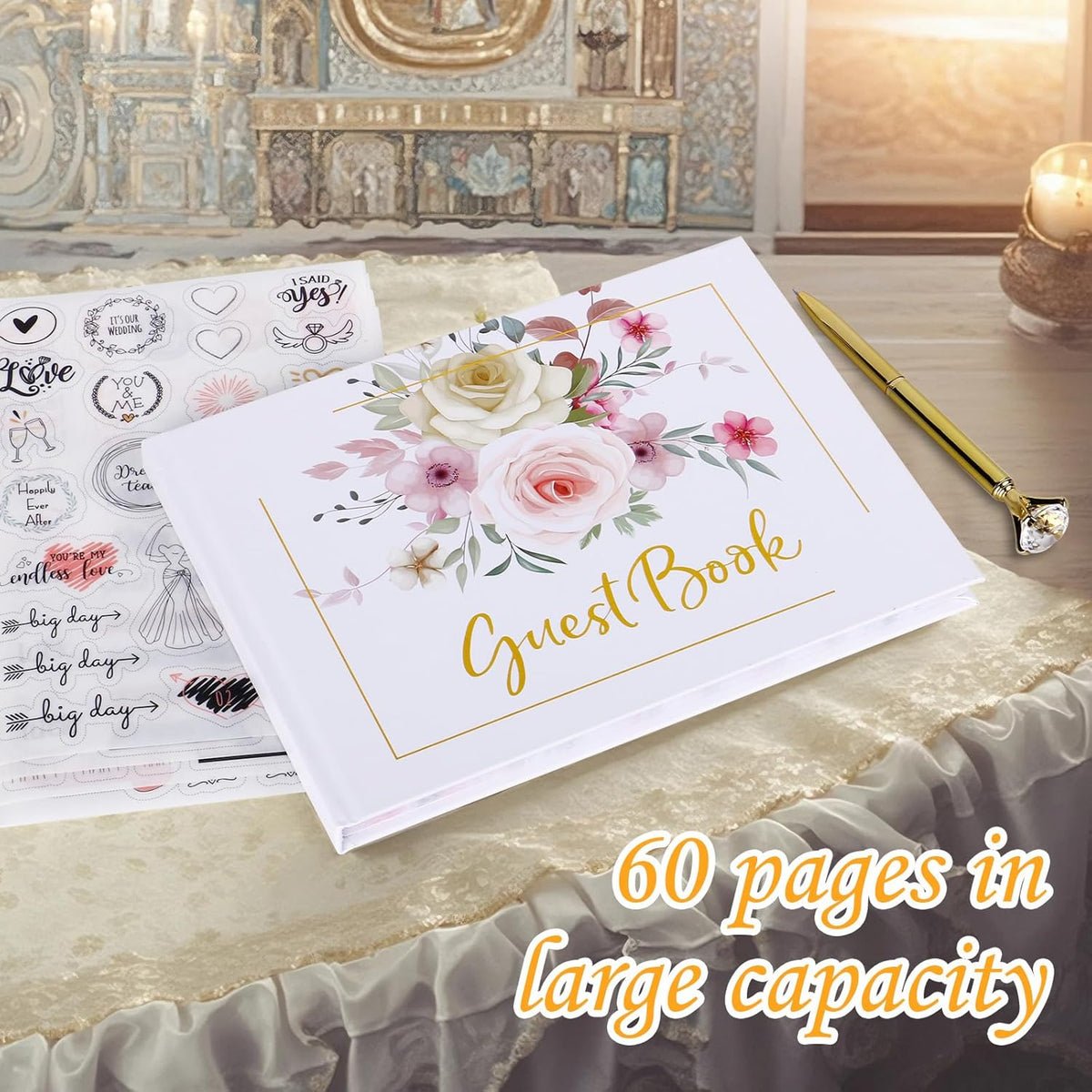 Wedding Guest Book,9x7''120 Page/60 Sheets Hardcover Personalized Wedding Guestbook Photo Album