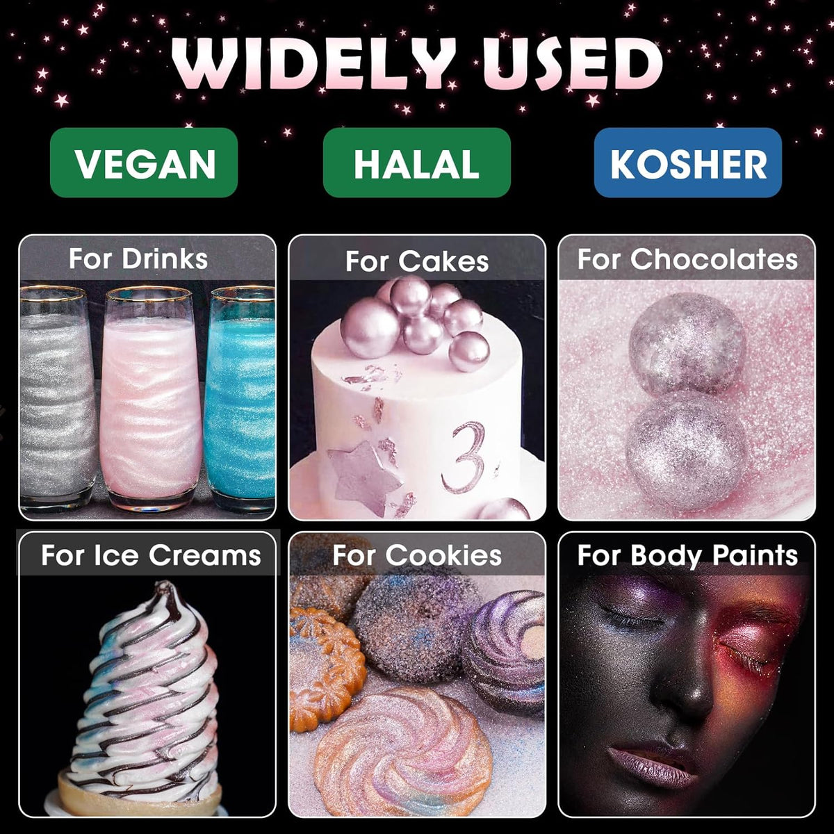 NiHome Edible Food-Grade Glimmer Powder Glitter Luster Dust Metallic Food Decorating Sprinkle