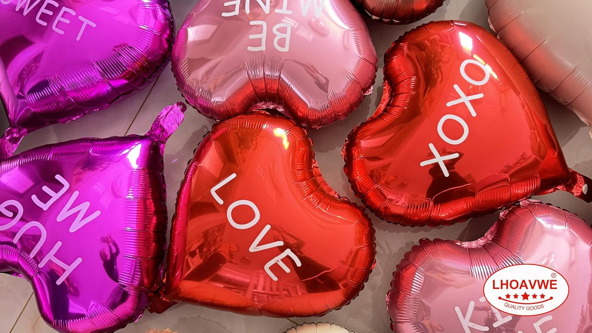 12 Pcs Red Heart Shaped Balloons 18 Inch XOXO | LOVE | SWEET Valentine Balloons for Valentines Day