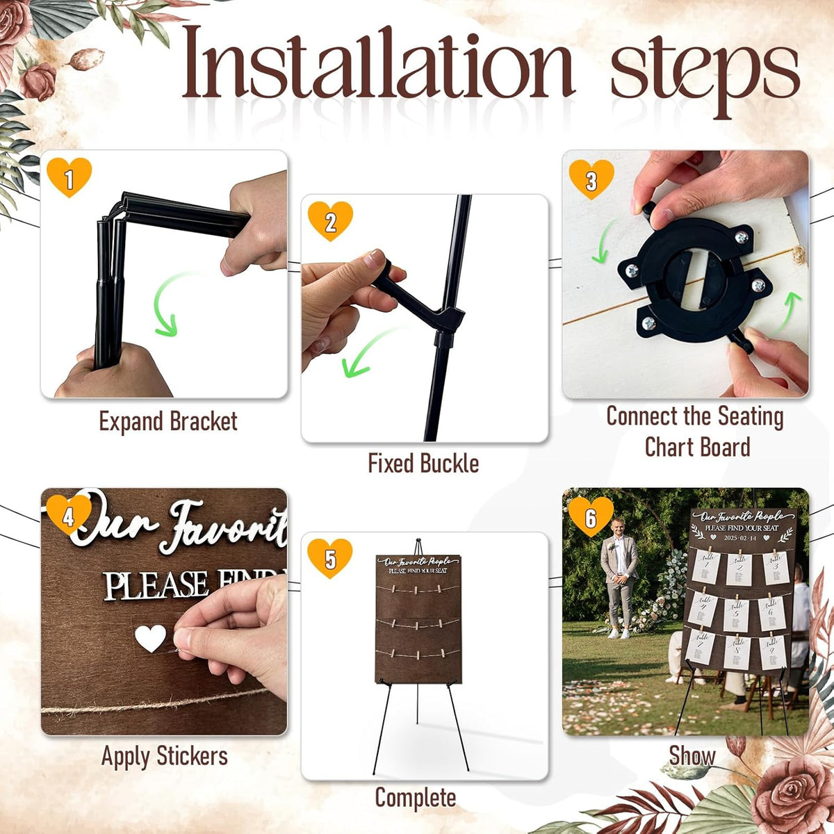 OurWarm Wedding Seating Chart with Easel Display Stand, Rustic Seating Chart for Wedding Reception