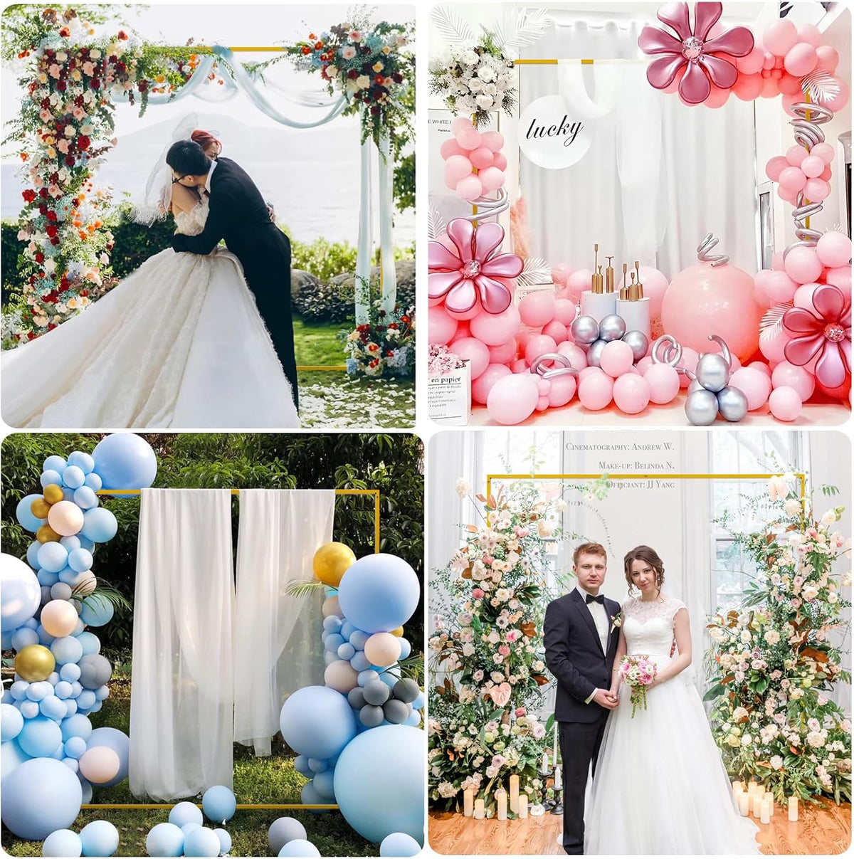 Asee'm 6.6FTx6.6FT Gold Wedding Arch Backdrop Stand Square Metal Rectangular Arch Frame for