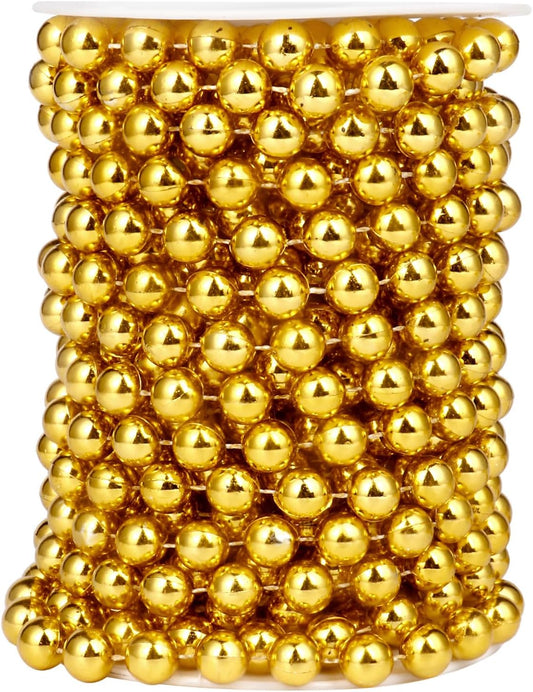 [33 Feet] Gold Pearl Beads Garland, 10MM 11 Yards Gold Faux Pearl Beads String Roll Bulk for DIY