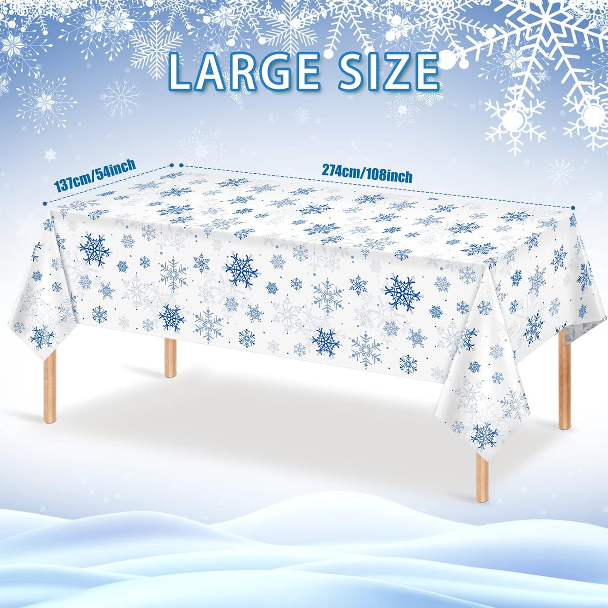 3 Pieces Snowflake Christmas Party Tablecloth Decorations,Plastic White Snowflake White Blue Xmas
