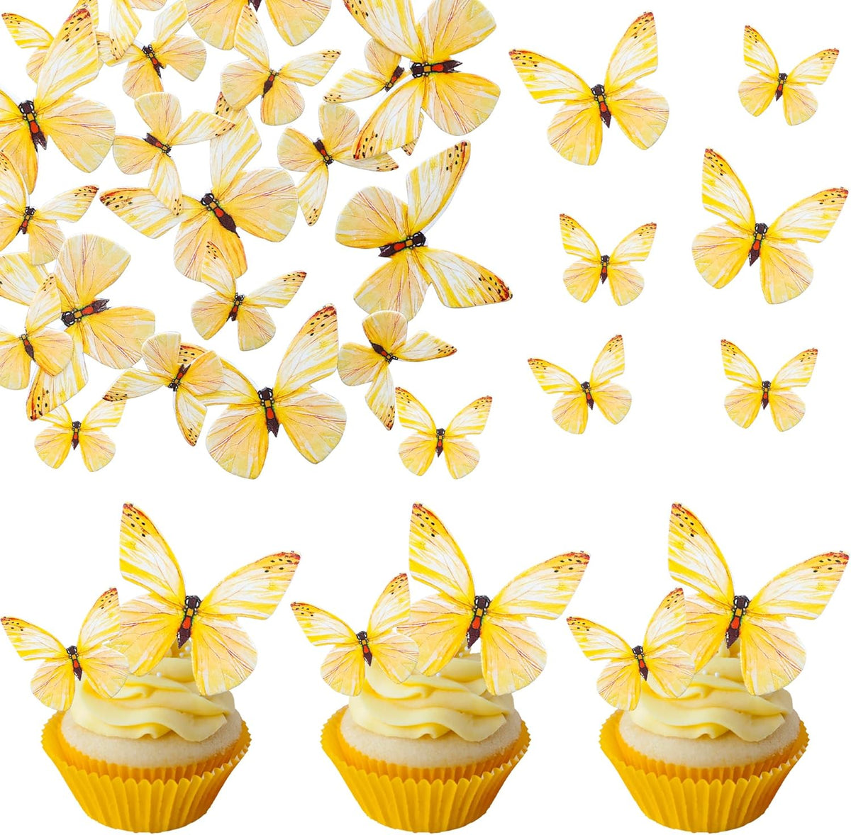Ephlyn 72Pcs Edible 3D Realistic Cupcake Toppers - Cute Butterfly Cake Picks for Baby Shower, Boys