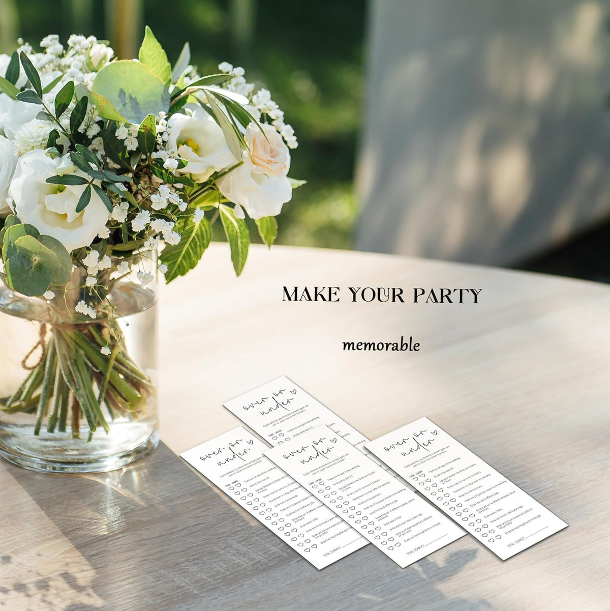 Bridal Shower Games, Over or Under, 25Pcs 4x9inch Minimalist White Double-Sided Bridal Game Cards