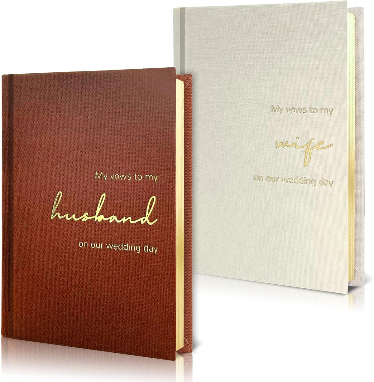 Vow Books His and Hers Set of 2 Canvas Linen Wedding Vow Books Husband and Wife Hard Cover Vow