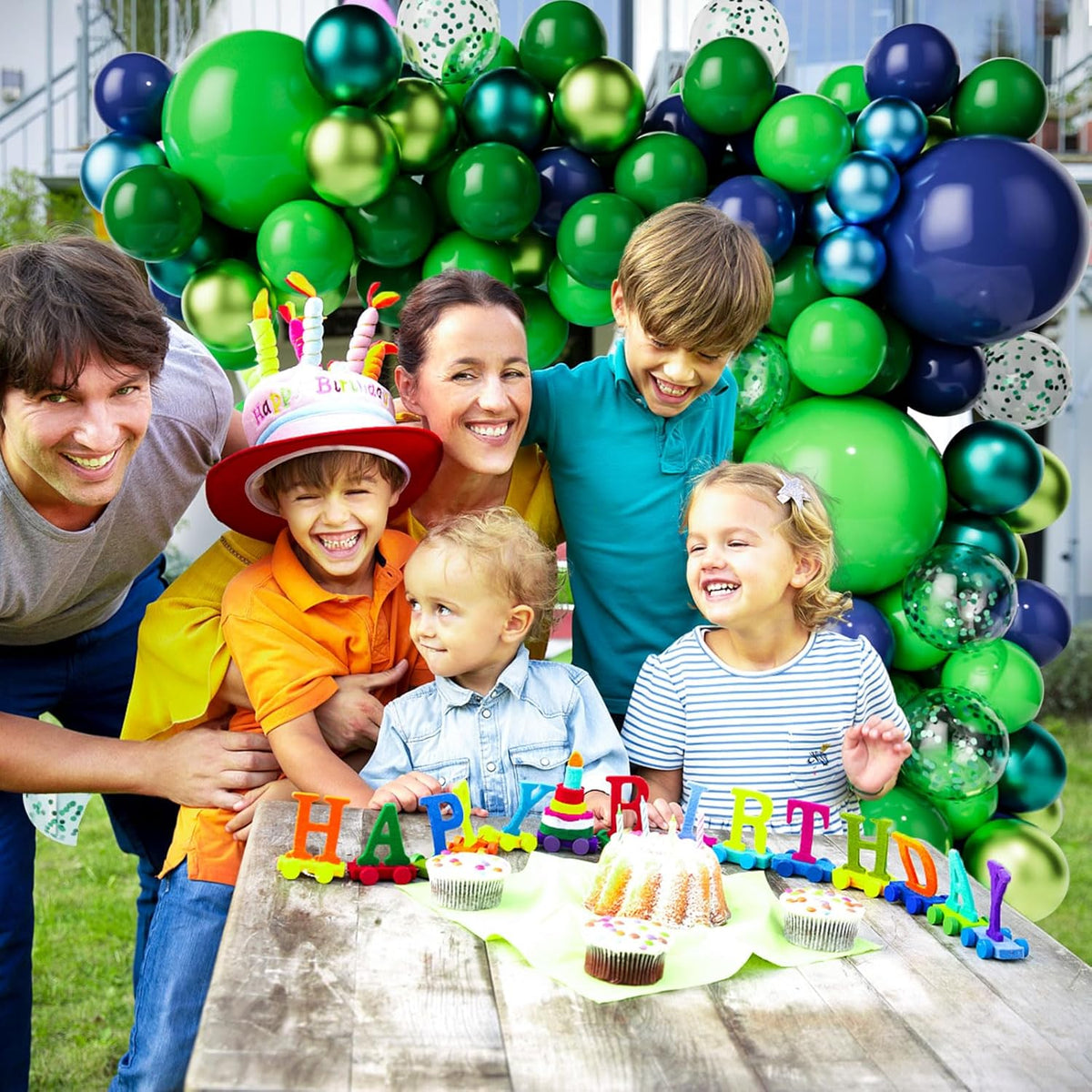 Green Dark Blue Balloon Garland Arch Kit, Dark Blue and Green Latex Balloons, Confetti Balloons for