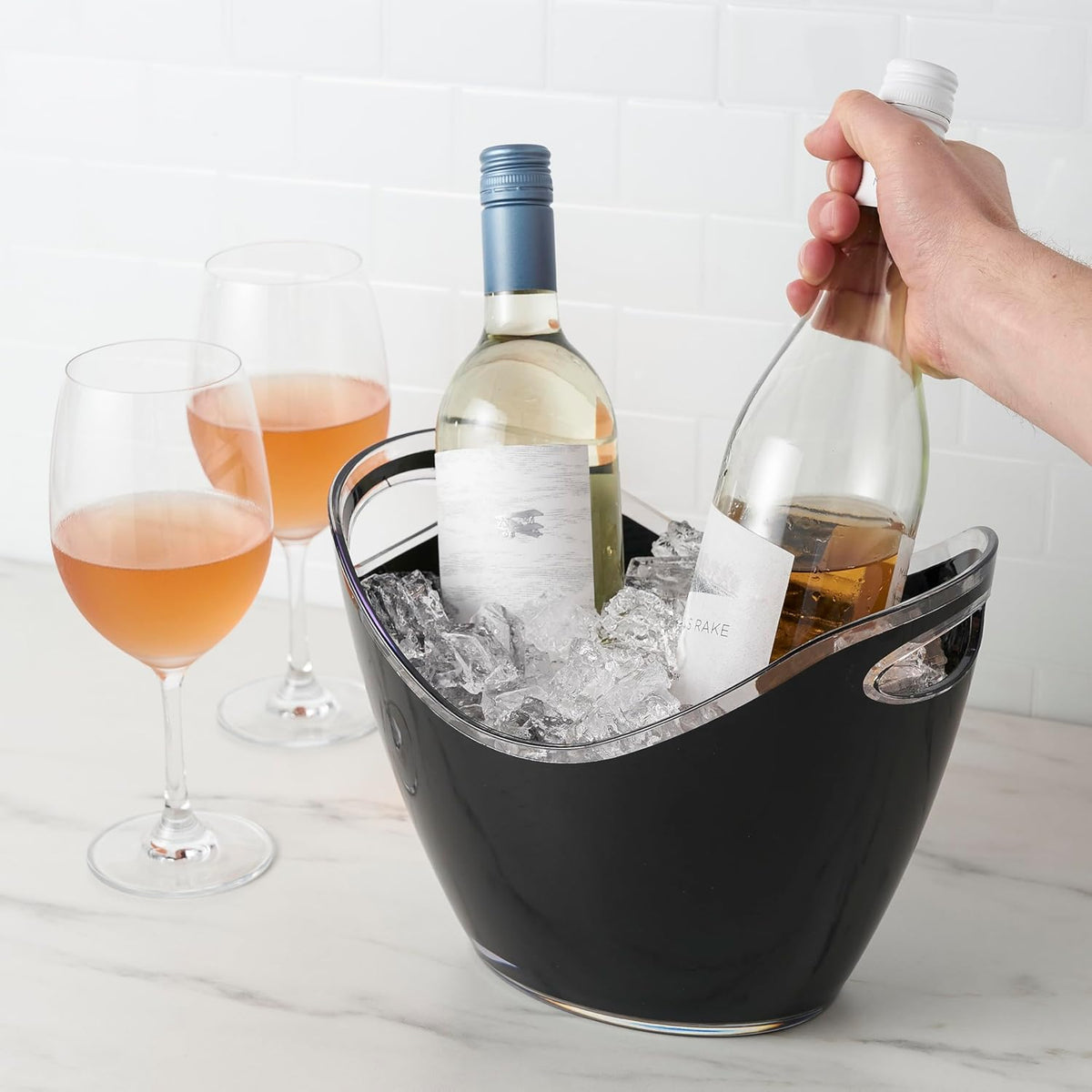 True Modern Wine & Champagne Bucket | Black Ice Beverage Tub - Indoor & Outdoor Great for Parties