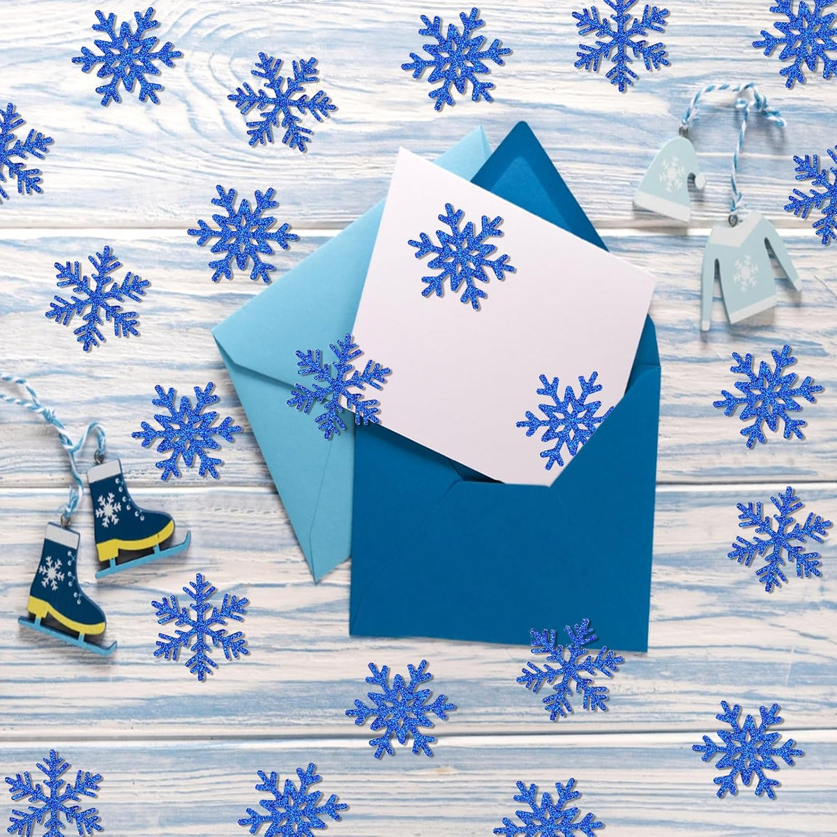 200PC Snowflake Confetti Dark Blue Christmas Confetti Snowflakes Table Scatter For Winter Holiday