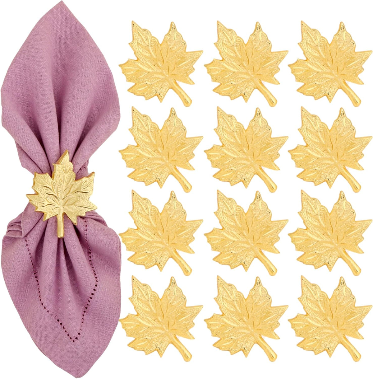 Set of 12 Maple Leaf Napkin Rings - Handcrafted Aluminum Napkin Holders for Cloth & Paper Napkins