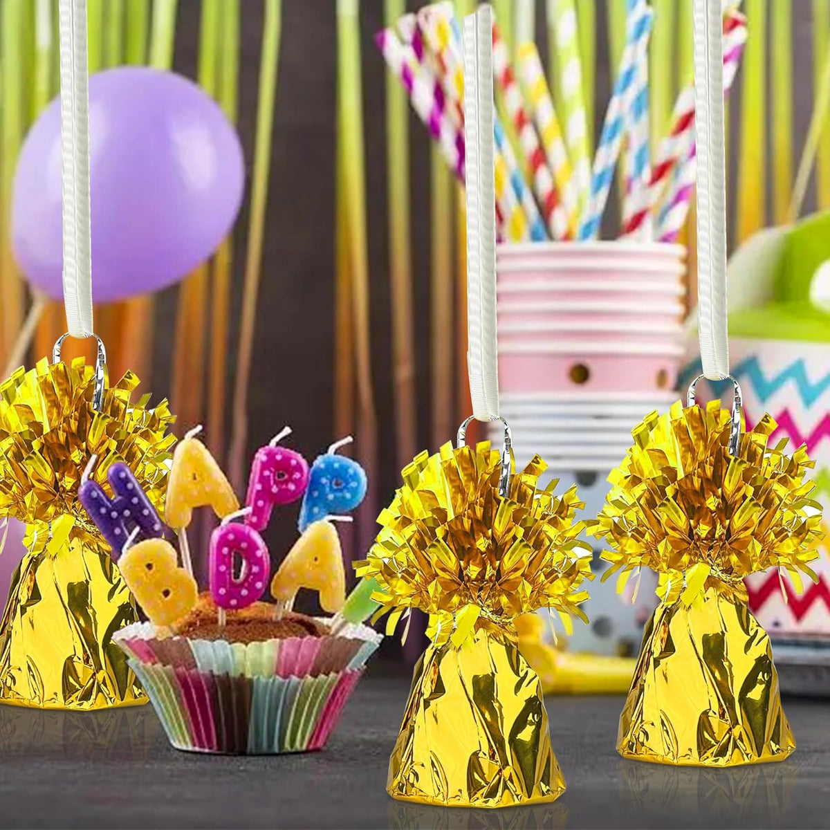 16 PCS Metallic Wrapped Balloon Weights Gold Heavy Balloon Weight for Balloons Birthday Party Table
