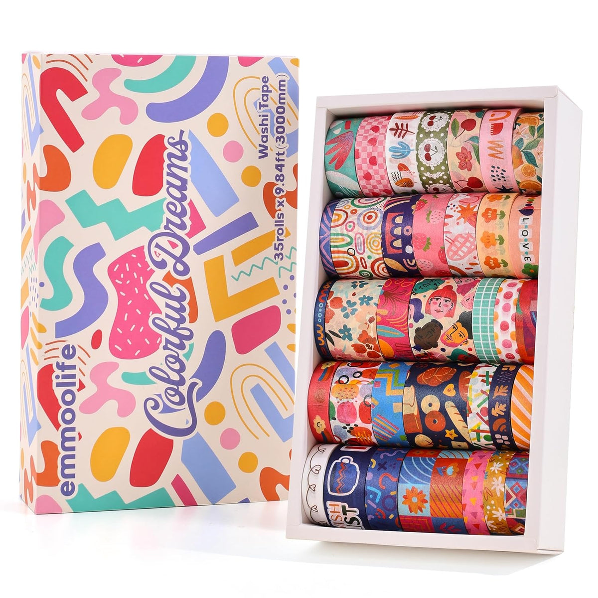 emmoolife 35 Rolls Washi Tape Set, Colorful Cute Floral Writable Decorative Tapes for Scrapbooking
