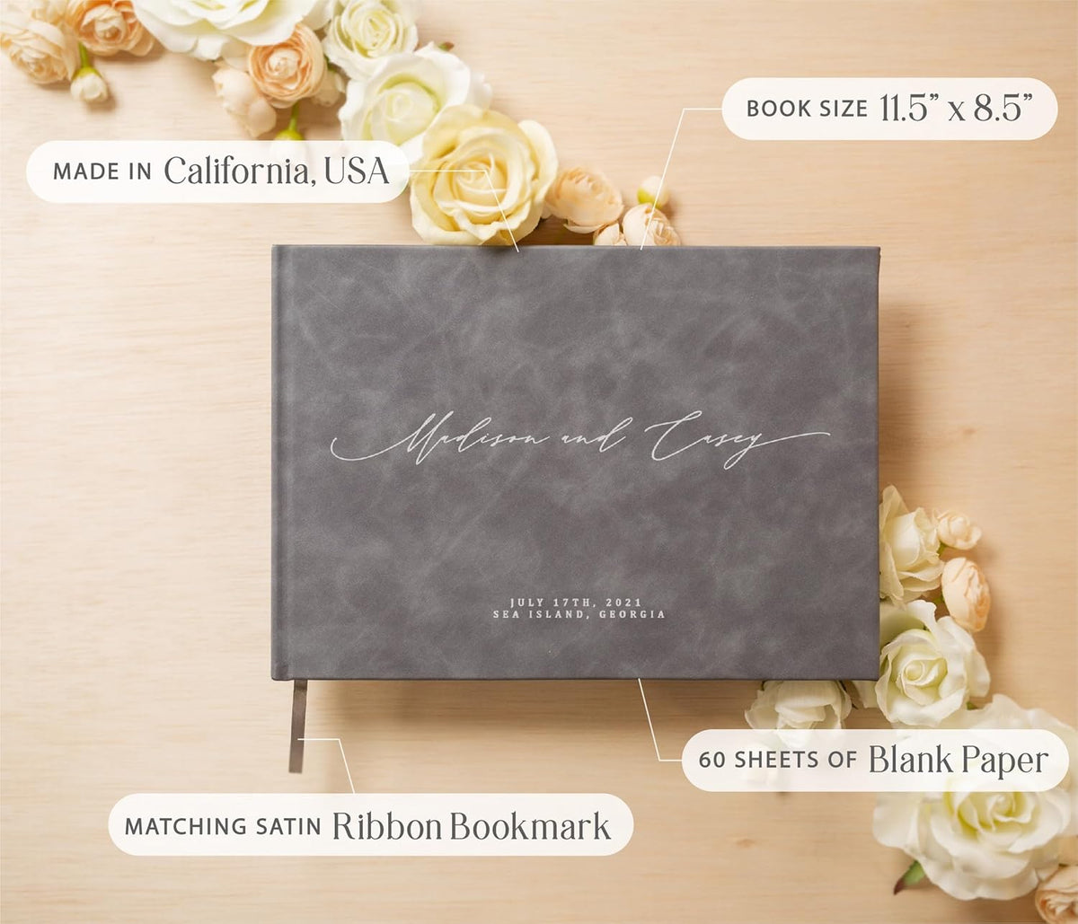 MUUJEE Personalized Guestbook in Slate Gray - Premium Custom Modern Guest Book for Wedding