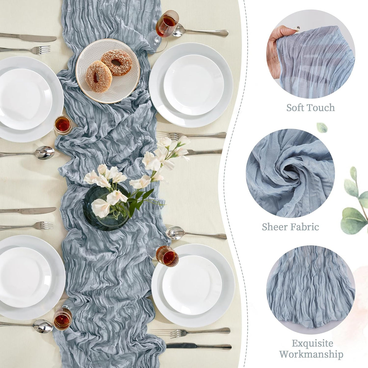 12 Pack Dusty Blue Cheesecloth Table Runner 10FT Long Boho Gauze Table Runner Rustic Sheer Runner