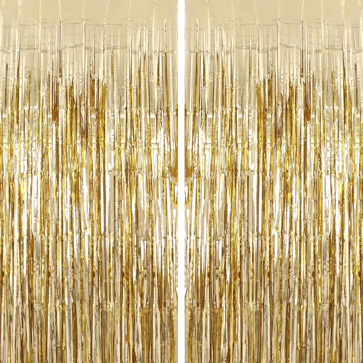 2 Pack Champagne Fringe Curtains Foil Shiny Fringe Backdrop Tinsel Door Streamers Foil Curtains for