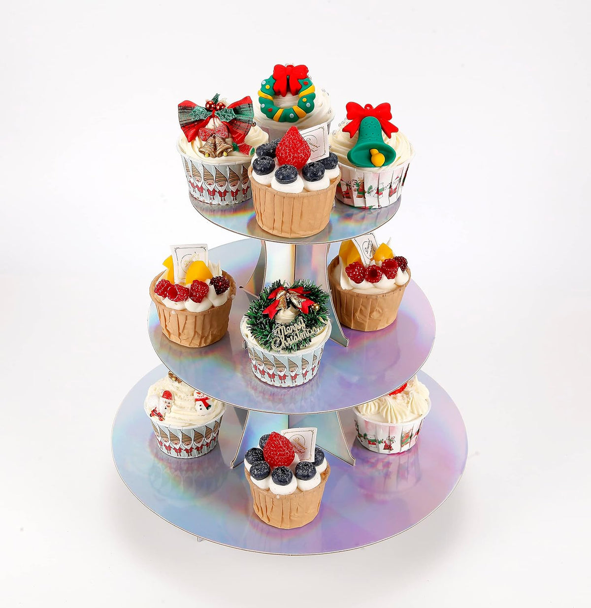 3-Tier Cupcake Stand, Round Rainbow Cake Stand Holder, Tiered DIY Cupcake Stand Tower for Dessert