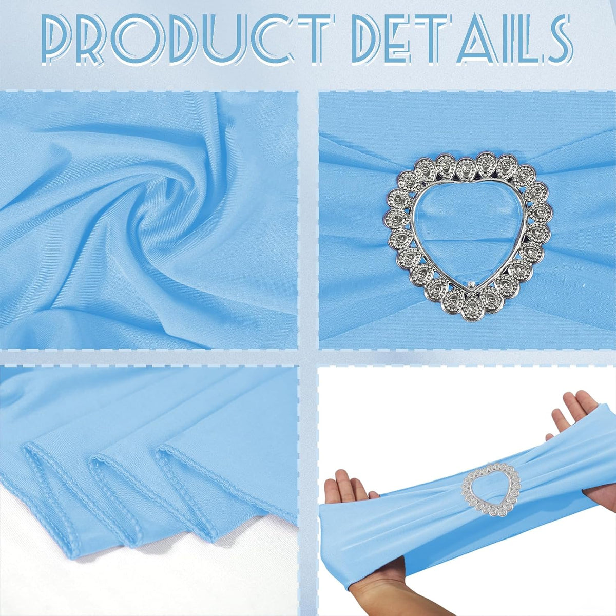 100 Pack Spandex Stretch Blue Chair Sashes Bows Universal Elastic Light Blue Chair Cover Bands Ties