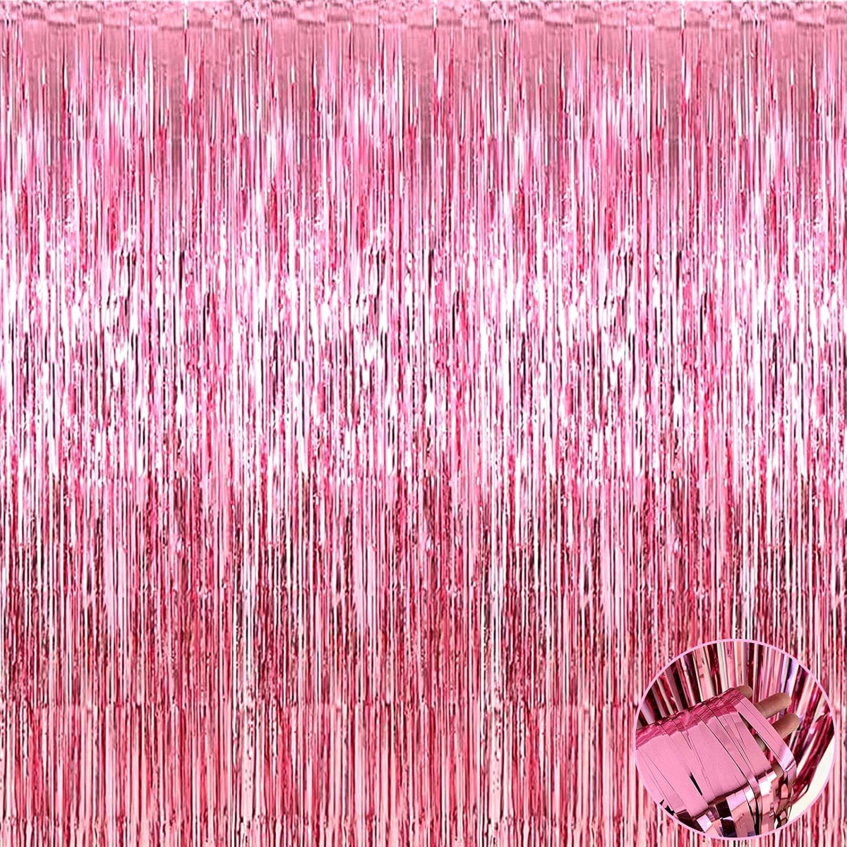 4 Pack Pink Foil Fringe Curtain Backdrop, 3.3Ft x 9.8Ft Metallic Tinsel Foil Fringe Streamers