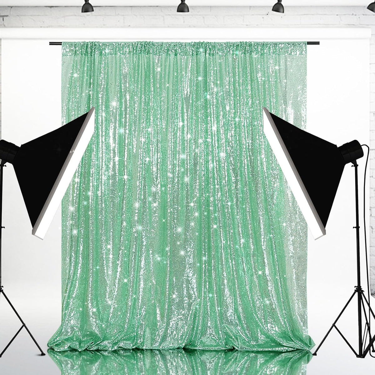 Eternal Beauty Mint Green Sequin Backdrop, 8x10 Ft Glitter Background Curtains for Shimmer