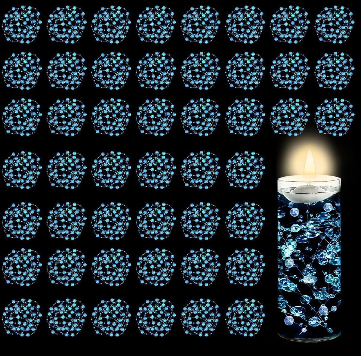 50 PCS Artificial Floating Beads for Centerpieces & Vase Fillers - Transparently BlueAB 8+3mm