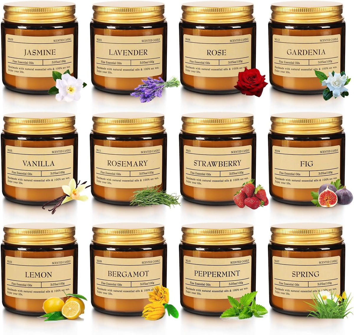 24-Pack Scented Candle Gift Box - 12 scents to Choose from (Rose/Lavender/Lemon/Vanilla), Natural