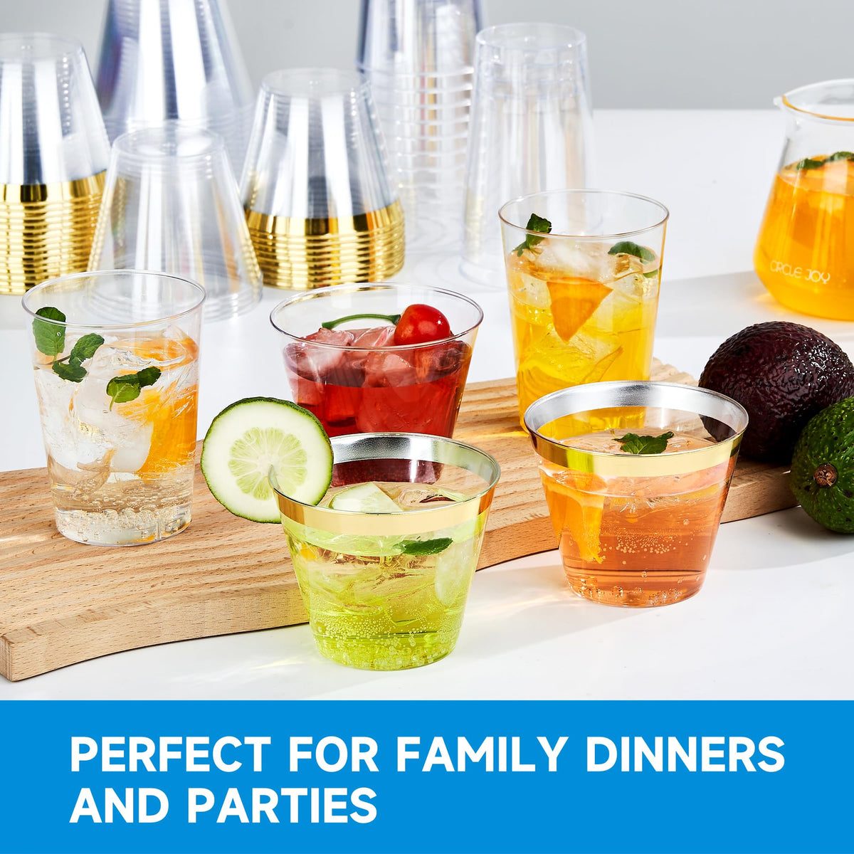 RACETOP 9 oz Clear Plastic Cups 100 packs, Disposable Plastic Party Cups Tumblers, Cocktail Cups