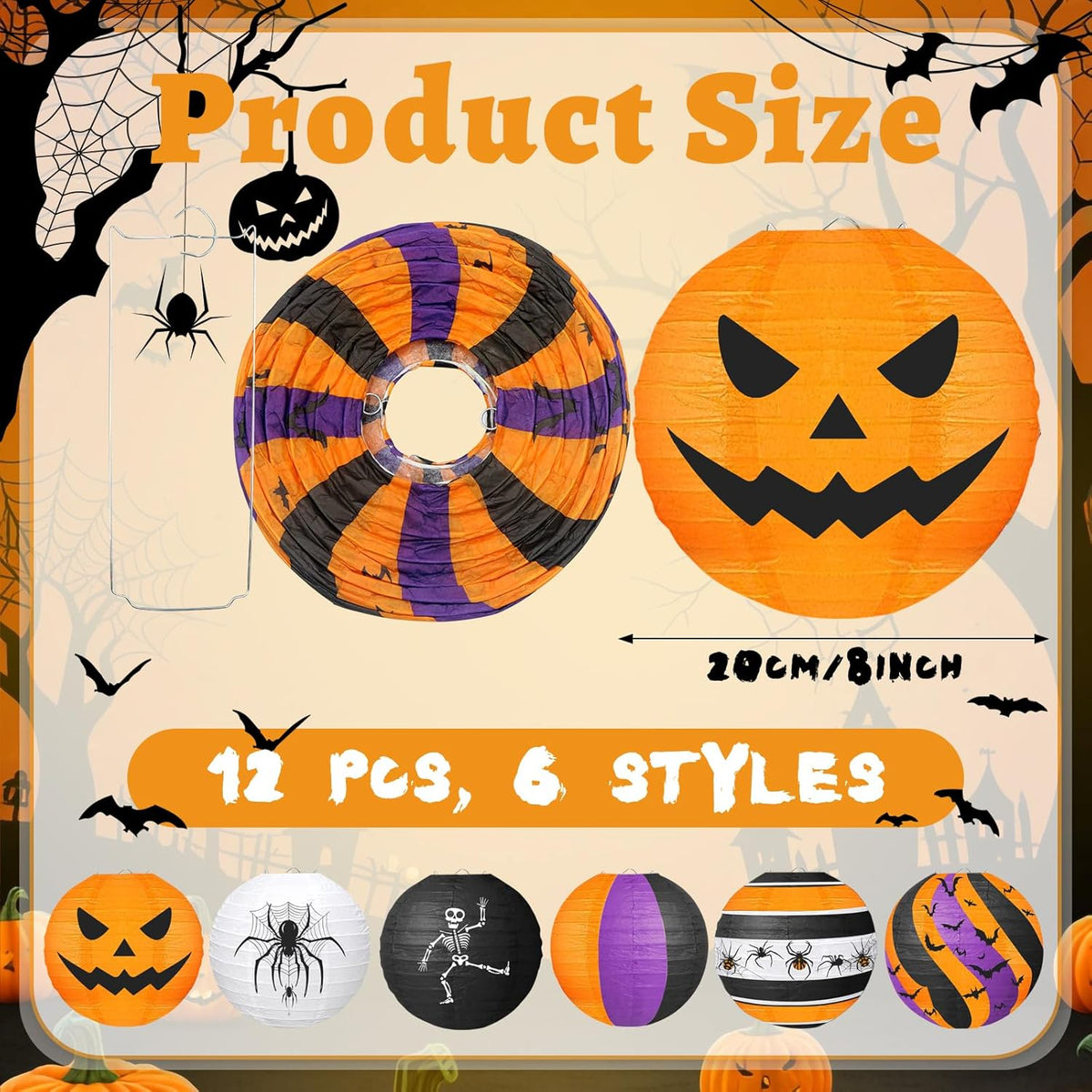 ADLKGG Halloween Party Decorations, Black Orange Purple Hanging Spider Bat Pumpkin Skeleton Paper