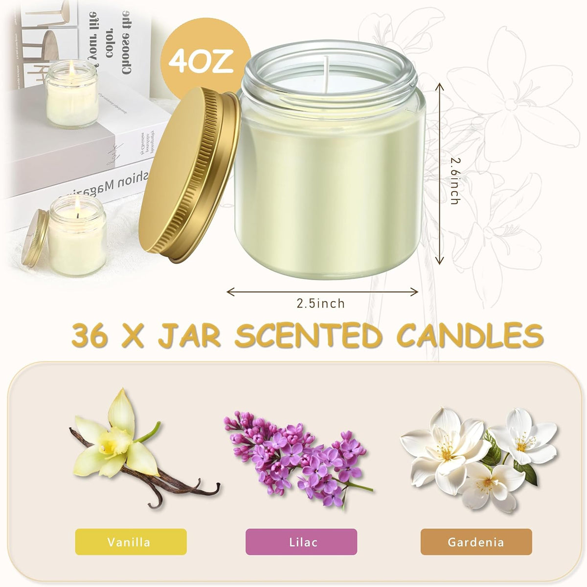 ACITHGL 36 Pcs 4oz Mini Mason Jar Candles Small Scented Candles Bulk Aromatherapy Ideal Souvenir