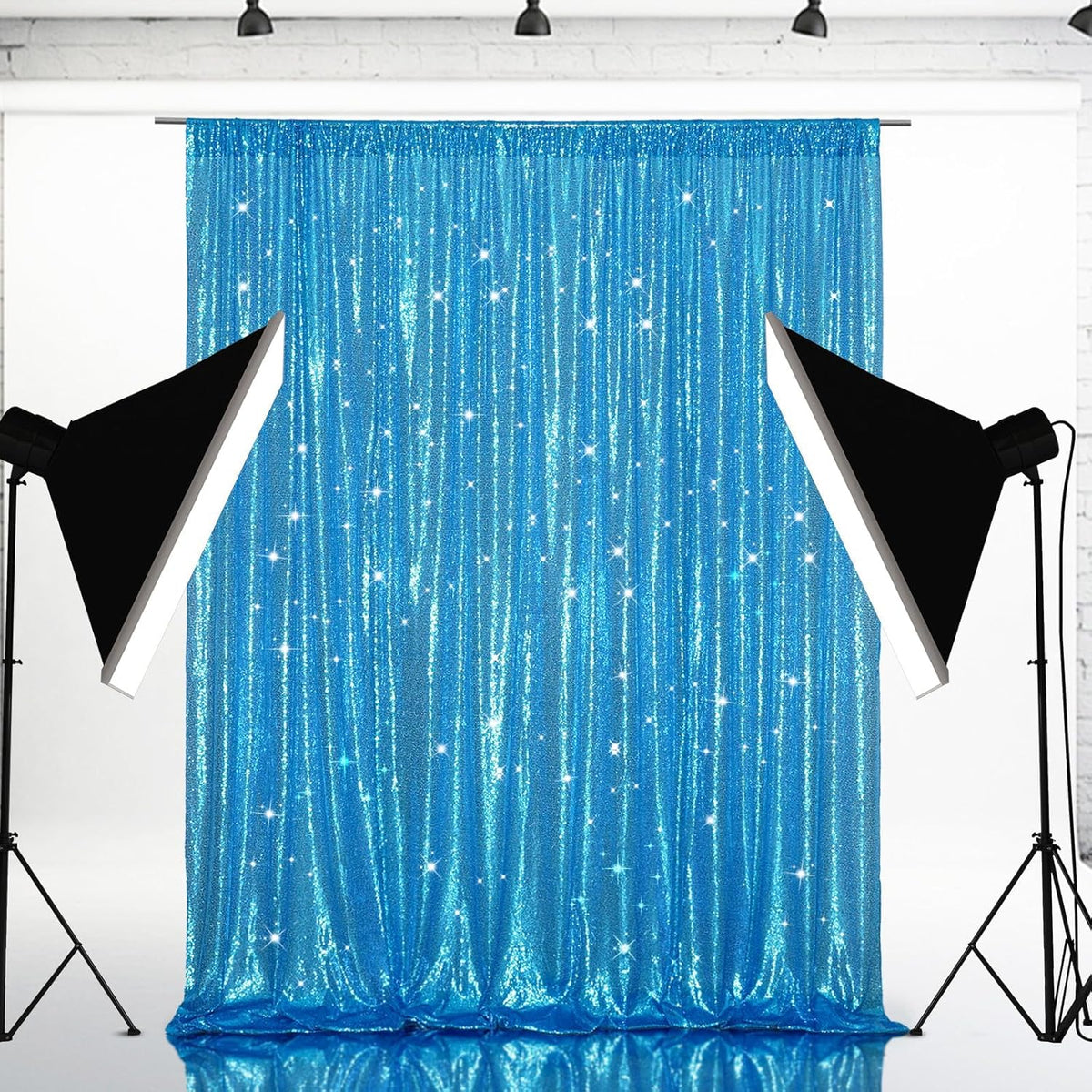 Eternal Beauty Turquoise Sequin Backdrop, 8x10 Ft Glitter Background Curtains for Shimmer