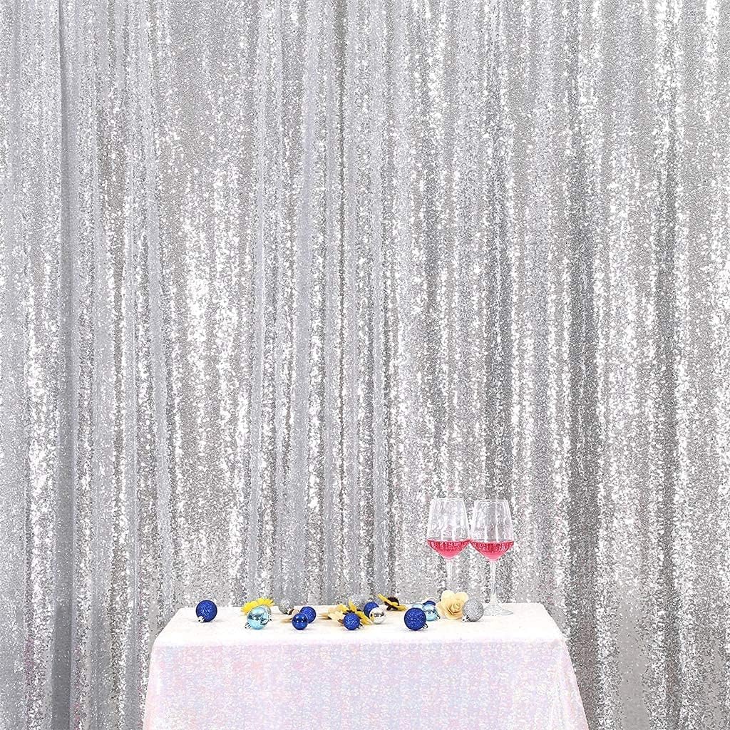 Poise3EHome 6FT x 8FT Silver Sequin Photo Backdrop Curtain for Birthday Wedding Engagement Baby