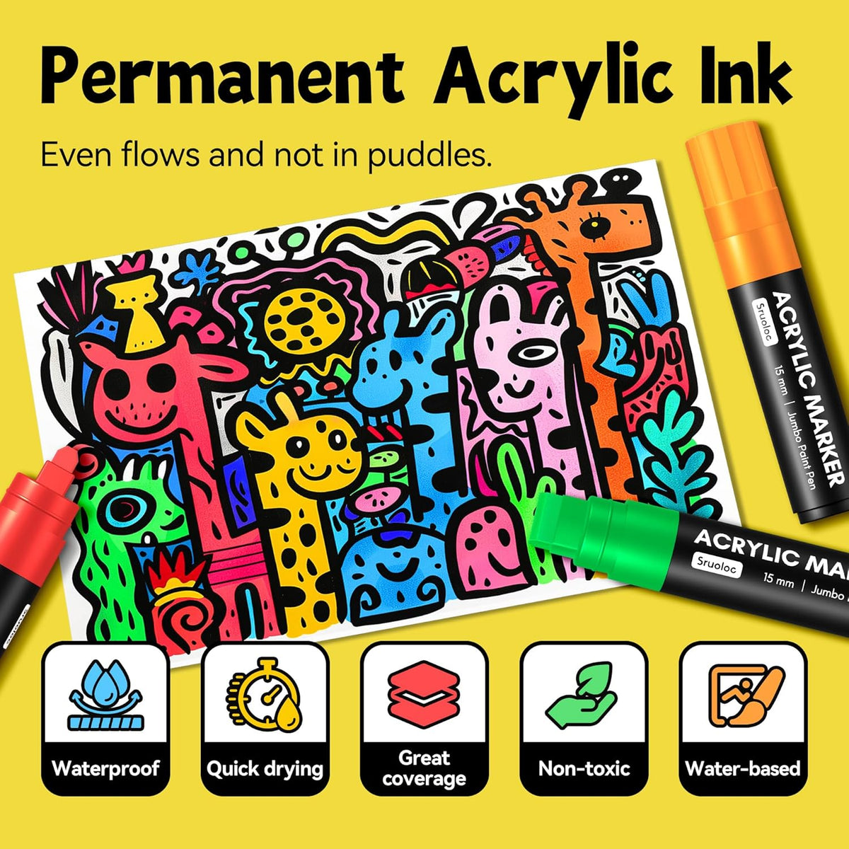 12 Colors Jumbo Markers, 15mm Jumbo Felt Tip, Acrylic Paint Markers for Rock Painting, Poster