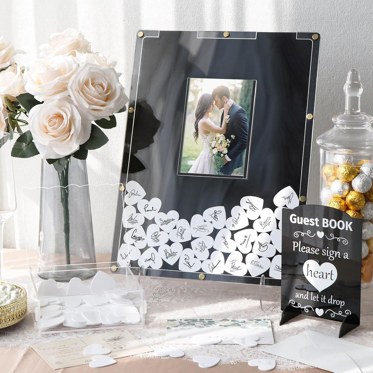AerWo Wedding Guest Book Alternative, Acrylic Guest Book Wedding Reception Wedding Heart Guest Book