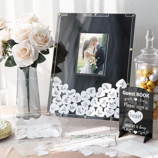 AerWo Wedding Guest Book Alternative, Acrylic Guest Book Wedding Reception Wedding Heart Guest Book