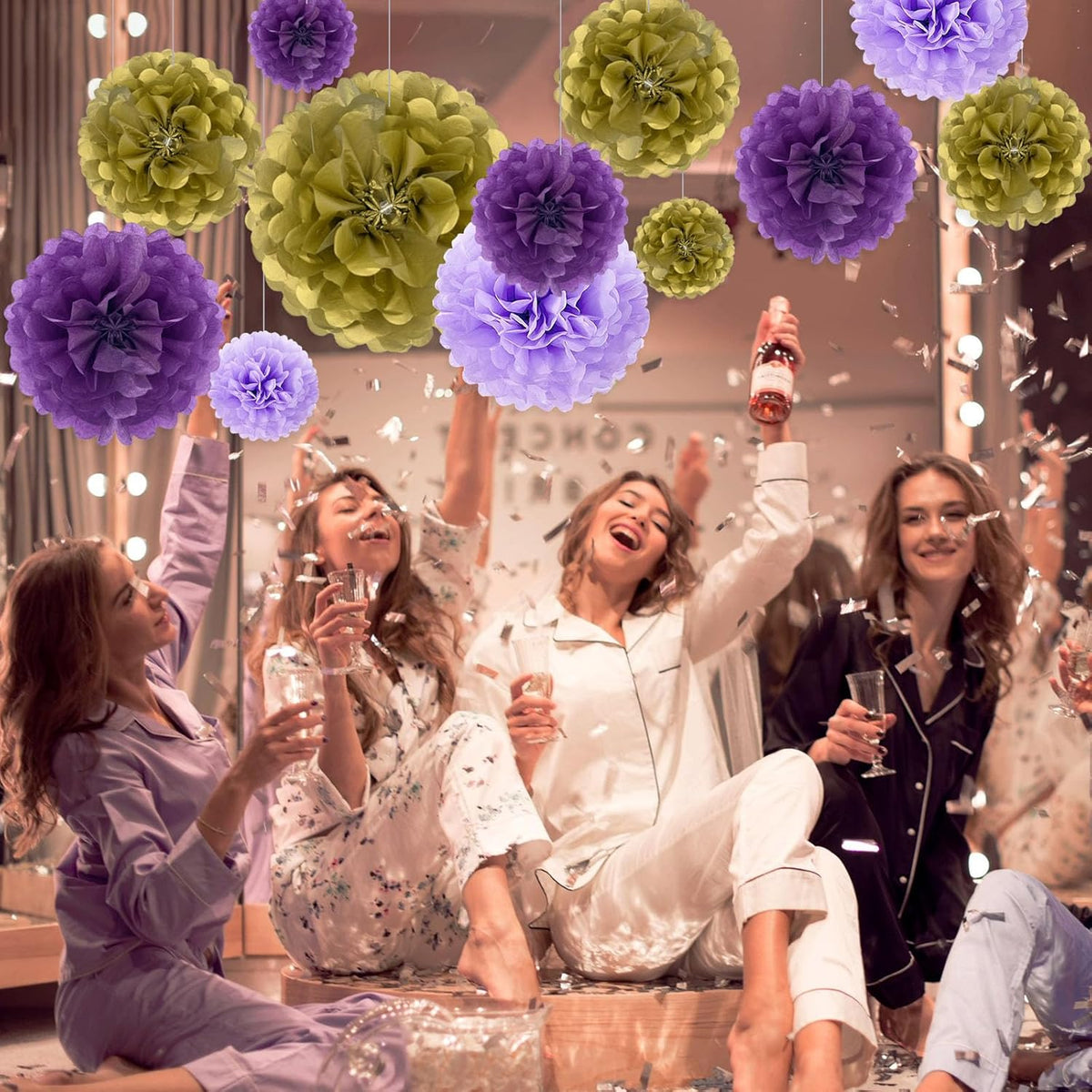 Tissue Paper Pom Poms, Purple Gold Tissue Paper Flowers, Hanging Flower Balls for Weddings Fiesta