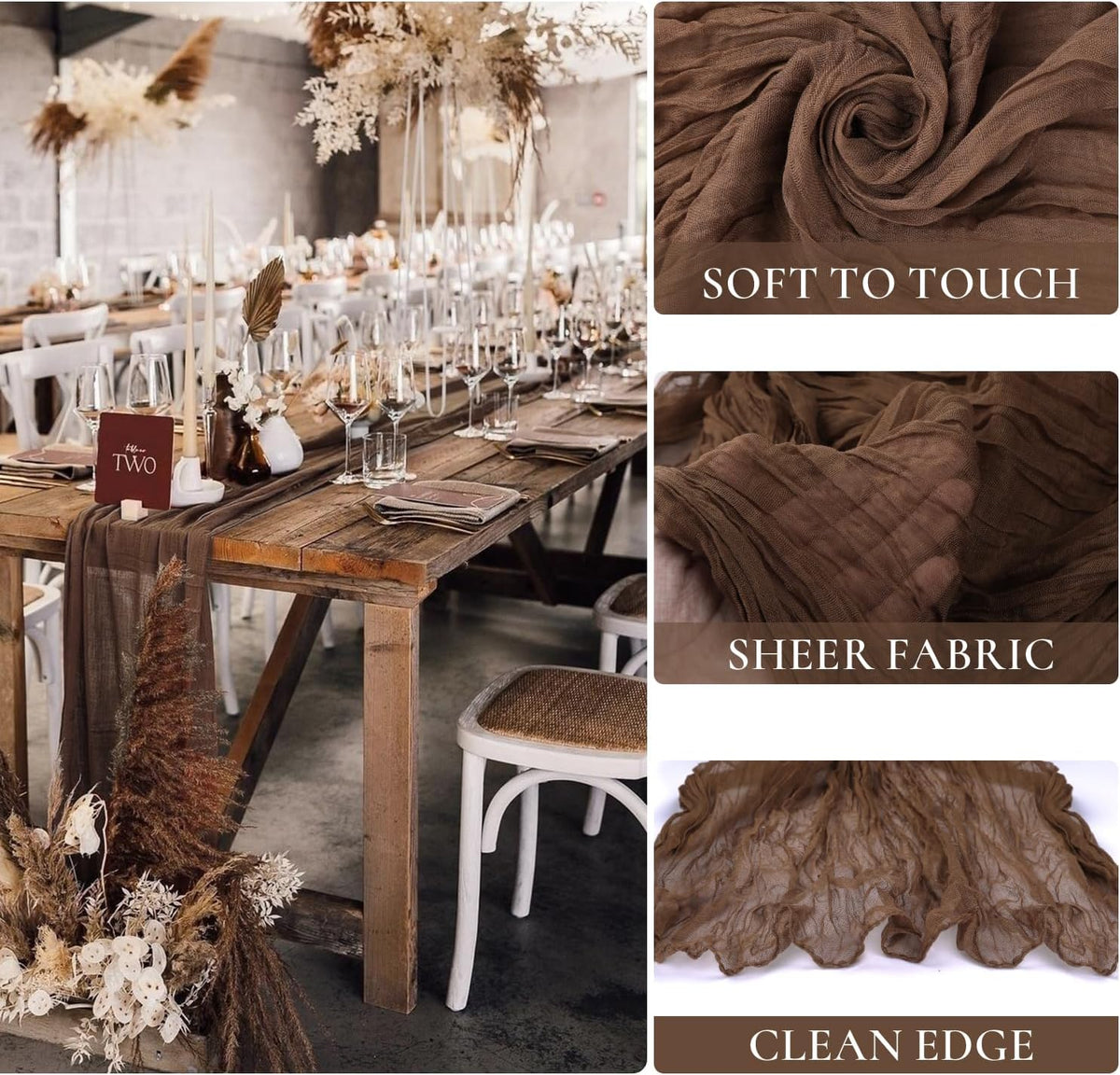 6 Pack Brown Cheesecloth Table Runner 35x120 Inch Gauze Coffee Table Runner Rustic Boho Cheese