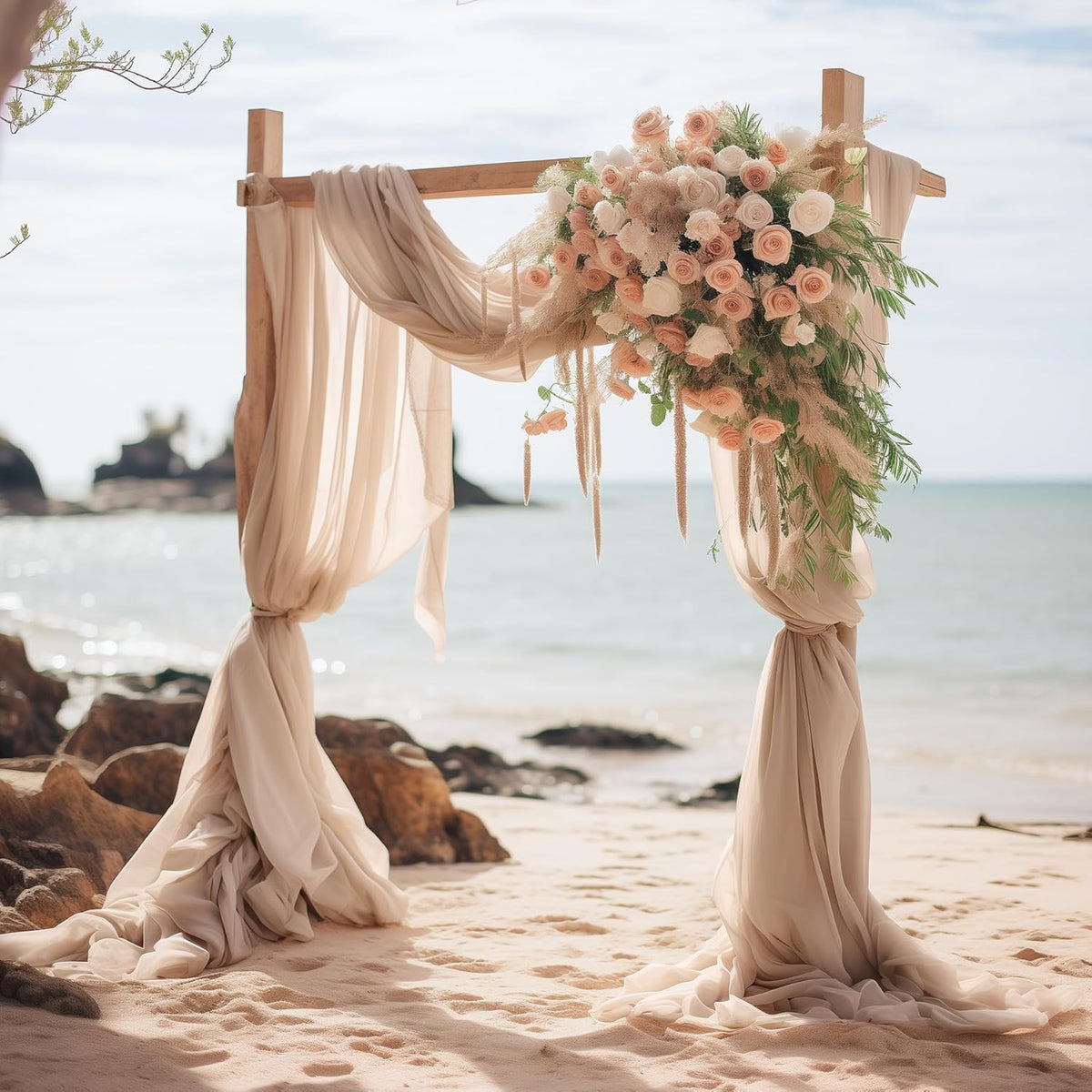 Wedding Arch Draping Fabric, 2 Panels 28" x 19Ft Deep Champagne Wedding Arch Drapes Sheer Backdrop