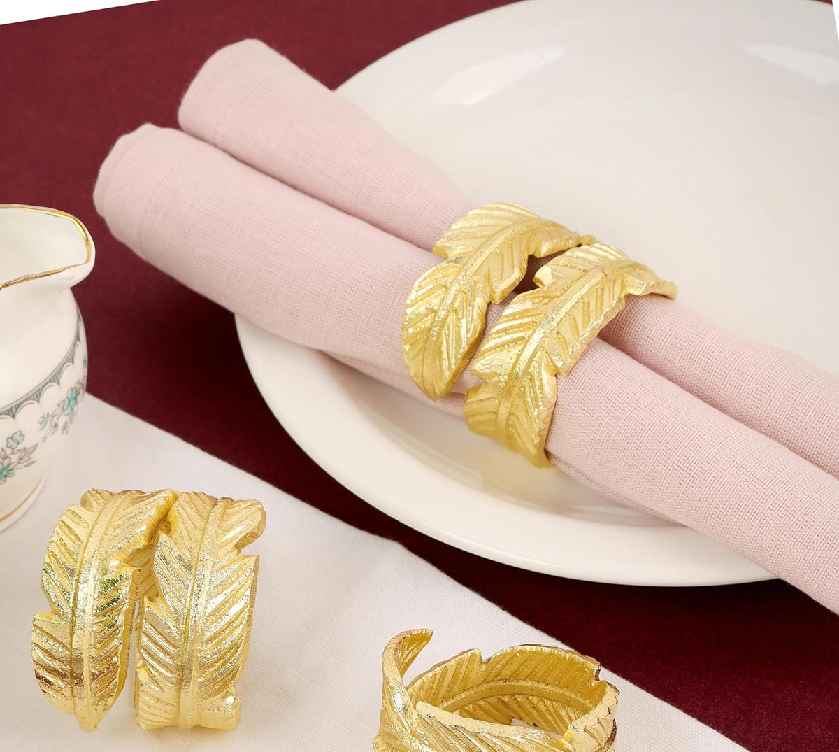 Gold Napkin Rings, Napkin Ring Set of 12, Napkin Holders for Dining Table Settings Thanksgiving