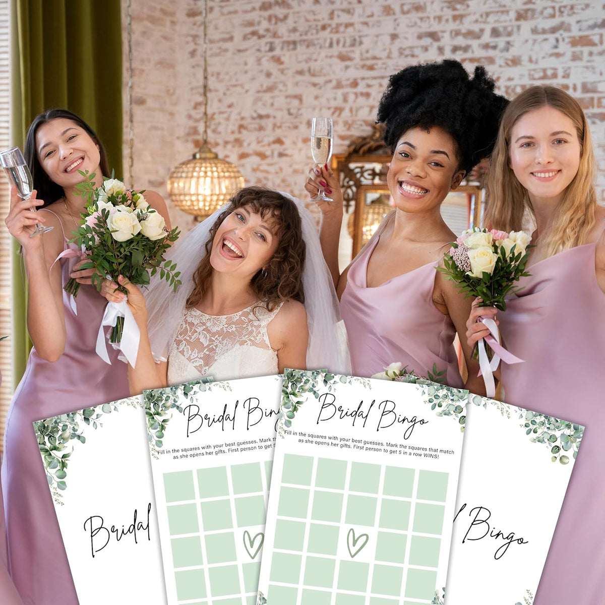 Eucalyptus Bridal Shower Game Cards - Bridal Bingo, Wedding Engagement Bachelorette Party Bridal