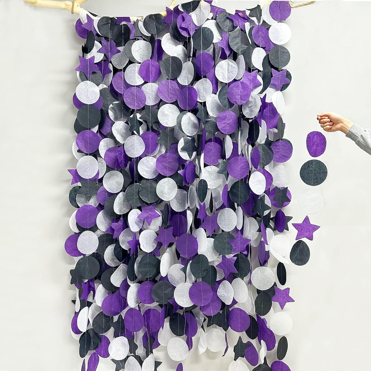 173 Ft Purple Black and White Party Decorations Big Star Circle Dot Backdrop Streamer Garland for