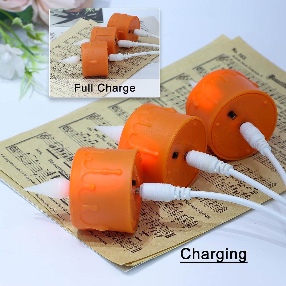 FREEPOWER Orange Halloween Candles,Rechargeable Flameless Candles with Remote Timer, Soft 3D Wick
