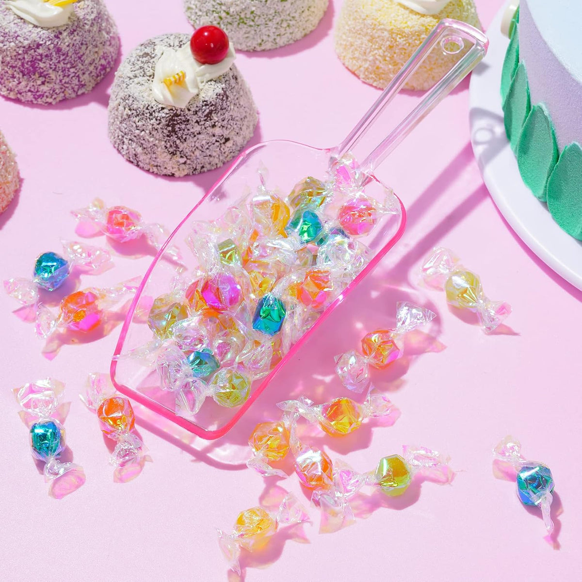 Ice Scoop for Freezer, Clear Pink Plastic Candy Buffet Scoopers, Acrylic Multi-purpose Kitchen